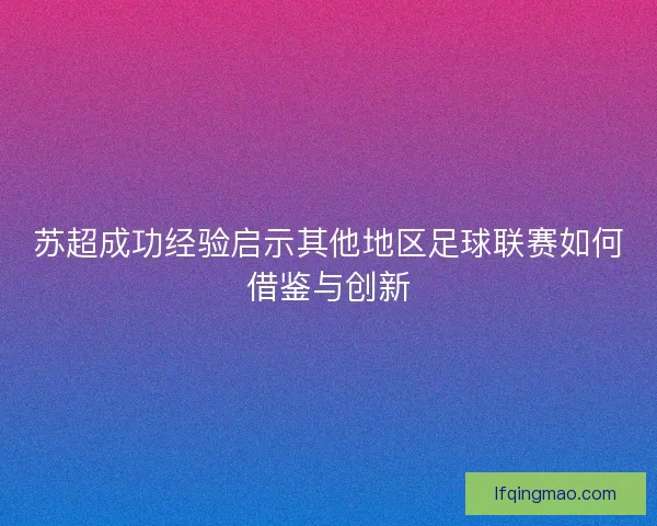苏超成功经验启示其他地区足球联赛如何借鉴与创新